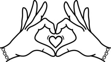 Hands Folded in Heart Shape for Coloring. Gesture with fingers. Sign of Love. Illustration for Valentines Day vector