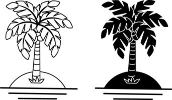 Black and White Icons Palm Trees on the Ocean Shore. Illustration of a Palm Tree on a Tropical Beach. Leisure and tourism concept vector