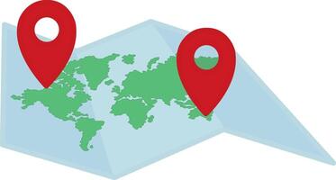 Cartoon Map with Red Geotag Icons. Illustration of Paper Map of Earth with Location Marker. Navigation, Geolocation, Travel vector