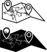 Map Icons with Geotag Icons. Illustration of Paper Map of Earth with Location Marker. Navigation, Geolocation, Travel vector