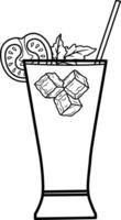Tomato Juice with Ice Pieces for Coloring. Illustration of a Beach Drink with a Straw and a Slice of Tomato in Cartoon Style vector