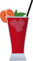 Tomato Juice with Ice Pieces. Illustration of a Beach Drink with a Straw and a Slice of Tomato in Cartoon Style vector