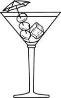 Cocktail with Olives and Ice Cubes for Coloring. Illustration of Summer Drink with Umbrella in Cartoon Style vector