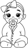 Little Girl for Coloring Page. Illustration of a Cute Cartoon Baby with a Pacifier vector