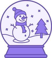 Colored Snow Globe Icon. Happy Snowman in Hat and Scarf, Christmas Tree and Snow. Christmas and Holiday Concept vector