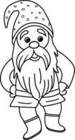 Funny Cartoon Dwarf with a Gray Beard for Coloring. Illustration of a Gnome in a Red Hat vector