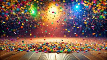 festive, scattered, colorful, shape,multicolored, A vibrant and festive background featuring a colorful mix of multicolored paper confetti scattered in a silhouette shape on the floor photo
