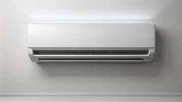 modern technology, white color, sleek design, aerial,empty, inverter, An empty wall mounted white color inverter air conditioner with sleek design and modern technology photo