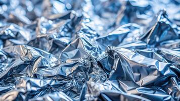 A close up shot of crumpled silver aluminum foil with a shiny and reflective surface resembling a textured metal paper perfect for gift wrapping or adding a glitter effect to a creative project photo