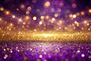 backdrop, decoration, festive, sparkling, glamorous, creative, A vibrant purple background shines with golden glitter featuring leading lines that create an engaging and glamorous effect photo