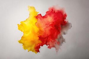 white background, watercolor, yellow, gray background, painting,abstract, Abstract yellow and red watercolor painting in the shape of a silhouette against a white and gray background photo