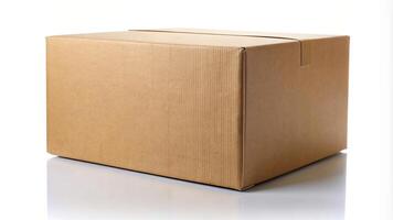 A cardboard box is placed isolated on a white background and the image is reflected, clean, white, cardboard, merchandise, mail, reflection effect, object, reflection, storage, reflection photo