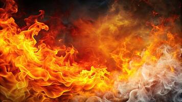 flames, smoke, billowing, fire, intense, background, A dynamic fiery background with billowing smoke and intense flames photo