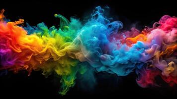Abstract splash of color paint water or smoke on dark background photo