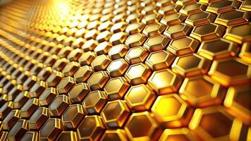 Abstract seamless background with hexagon steel pattern in gold lights, creating a vibrating and blurry effect photo