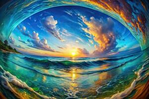 Abstract sea with colorful textures and oil paint photo