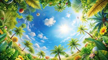 Abstract summer tone element color hand-drawn background in worm's eye view perspective photo