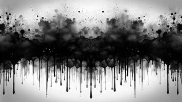 Abstract symmetrical black ink background with smudged drips photo
