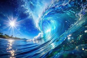 Abstract underwater blue wave with sparkles perfect for background or fisheye lens effect photo