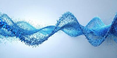 particle, abstract, sound, waving,blue, depth of field, Abstract blue waving stream of sound particle on white background with a depth of field photo