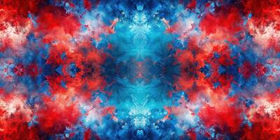 Abstract painting in red and blue colors with a symmetrical design photo