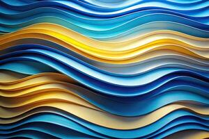 Abstract paper waves design in blue and yellow colors with fisheye effect photo