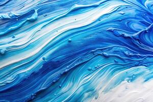abstract painting with blue and white liquid texture on paper photo