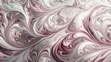 abstract painting with silver and rose ink swirls on white background photo