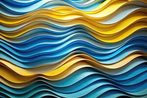 Abstract photo of blue and yellow paper waves resembling a fisheye effect