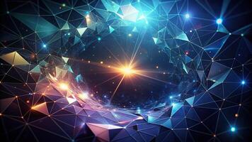 Abstract polygonal space low poly dark background with particles of light seen from a bird's eye view photo