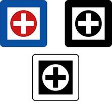 Signs First Aid Station. Blue Square Road Signs. Shows the Driver the Location of the Institution Where to Receive First Aid vector