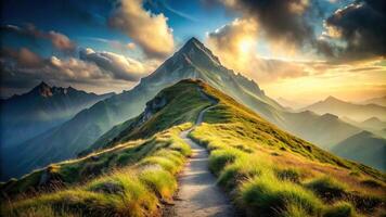Abstract mountain with a path to the top in Depth of Field photo