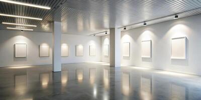Abstract light and shadow play on textured white walls in a minimalist art gallery space photo