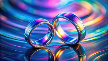 abstract holographic rings in blue and pink colors on tilted angle background photo