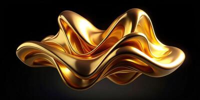 Abstract golden shape melting on black background with depth of field photo