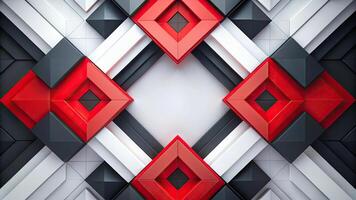Abstract geometric composition with high angle view in white, red, and black color palette photo