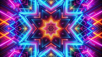 Abstract geometric art with colorful pop neon bright lights and symmetrical splash of colors photo