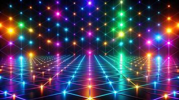 Abstract geometric pattern with colorful lights on dark background photo