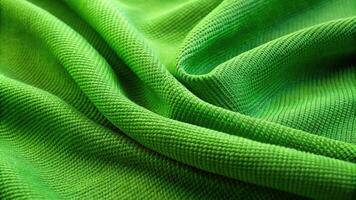 Abstract green fabric background with horizontal fibers at a tilted angle photo