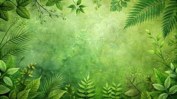 Abstract green textured background with botanical elements and foliage patterns Close-Up photo