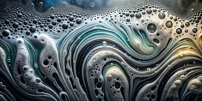 Abstract background of swirling soap suds foam pattern on window with dark background photo