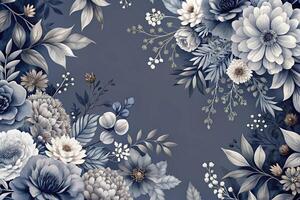 Abstract background with deep floral tones in gray, navy, and white palette macro photo
