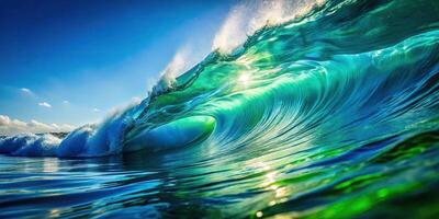 Abstract background of swaying waves in blue and green, low angle view photo