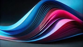 Abstract background with curvy paper sheets in blue and pink isolated on black Asymmetrical photo