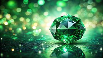 Abstract emerald gem texture wallpaper background with shiny green lights photo