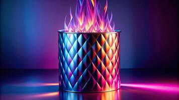 Abstract fiery metallic cylinder with iridescent peaks photo