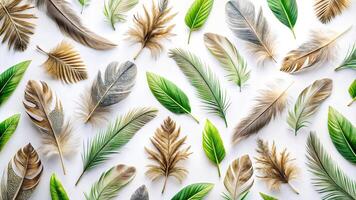 Abstract Depth of Field feathers leaf pattern on white background photo