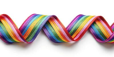 Abstract composition of ribbon threads interweaving to create leading lines on white background photo
