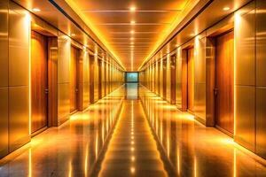 Abstract corridor with warm lighting, viewed from a tilted angle photo
