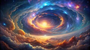Abstract cosmic nebula with swirling clouds and glowing light Eye Level photo